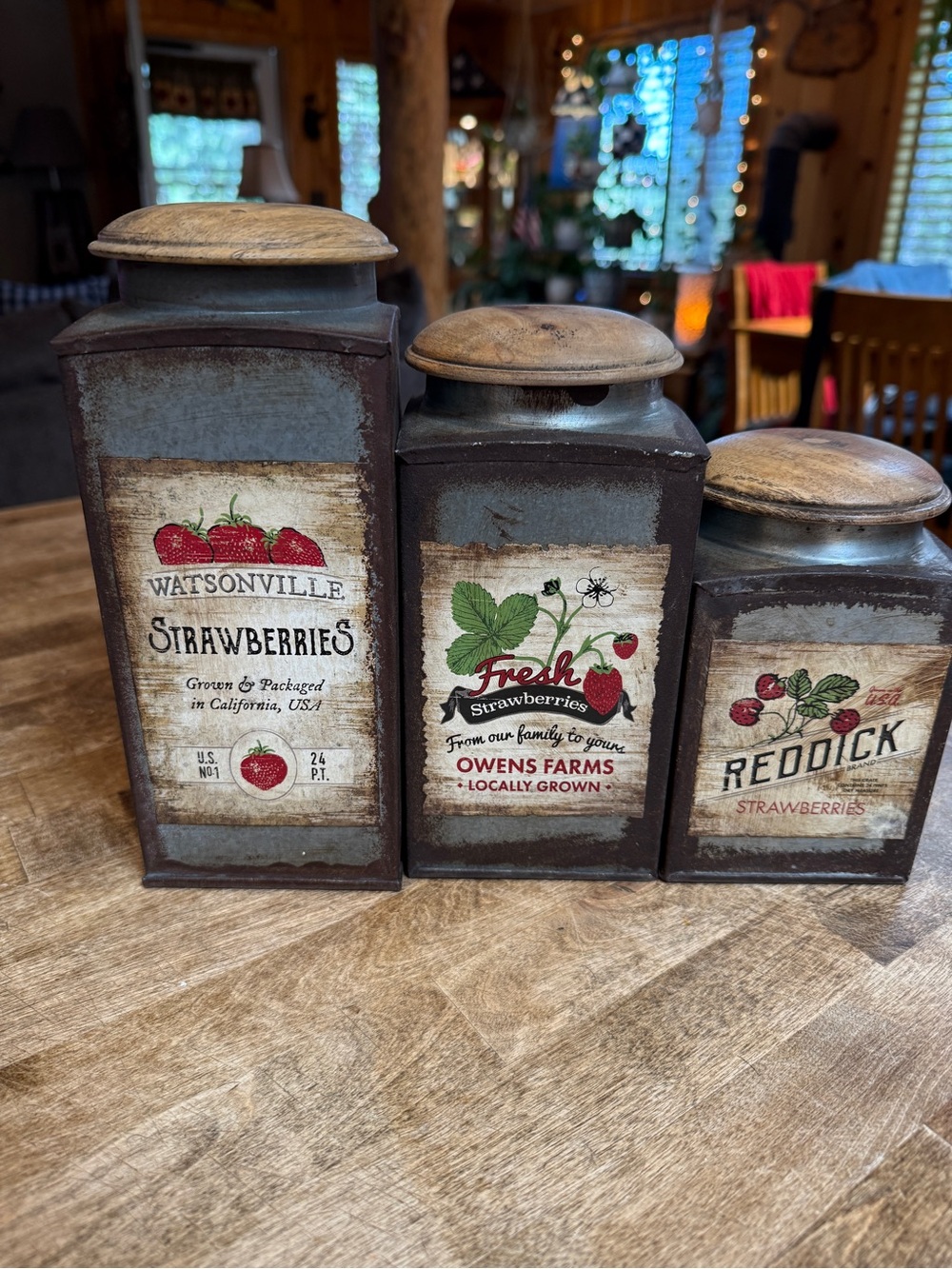 Metal Rustic Strawberry Canisters set of 3